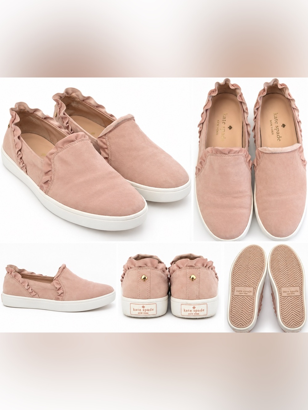 Kate Spade Lilly Blush Pink Suede Ruffle Slip-On Sneakers Size 8